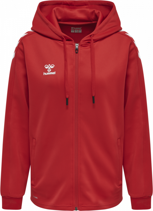 Hummel - Core Xk Poly Hoodie With Zipper Women - True Red & branco